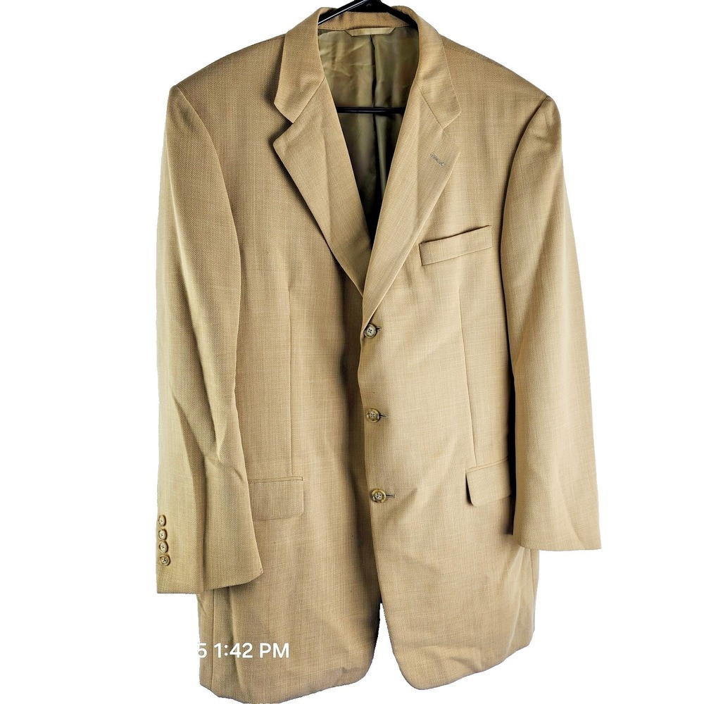 Hickey Freeman Mens Beige Tan 3 Button Bespoke Blazer Sz 44 L
